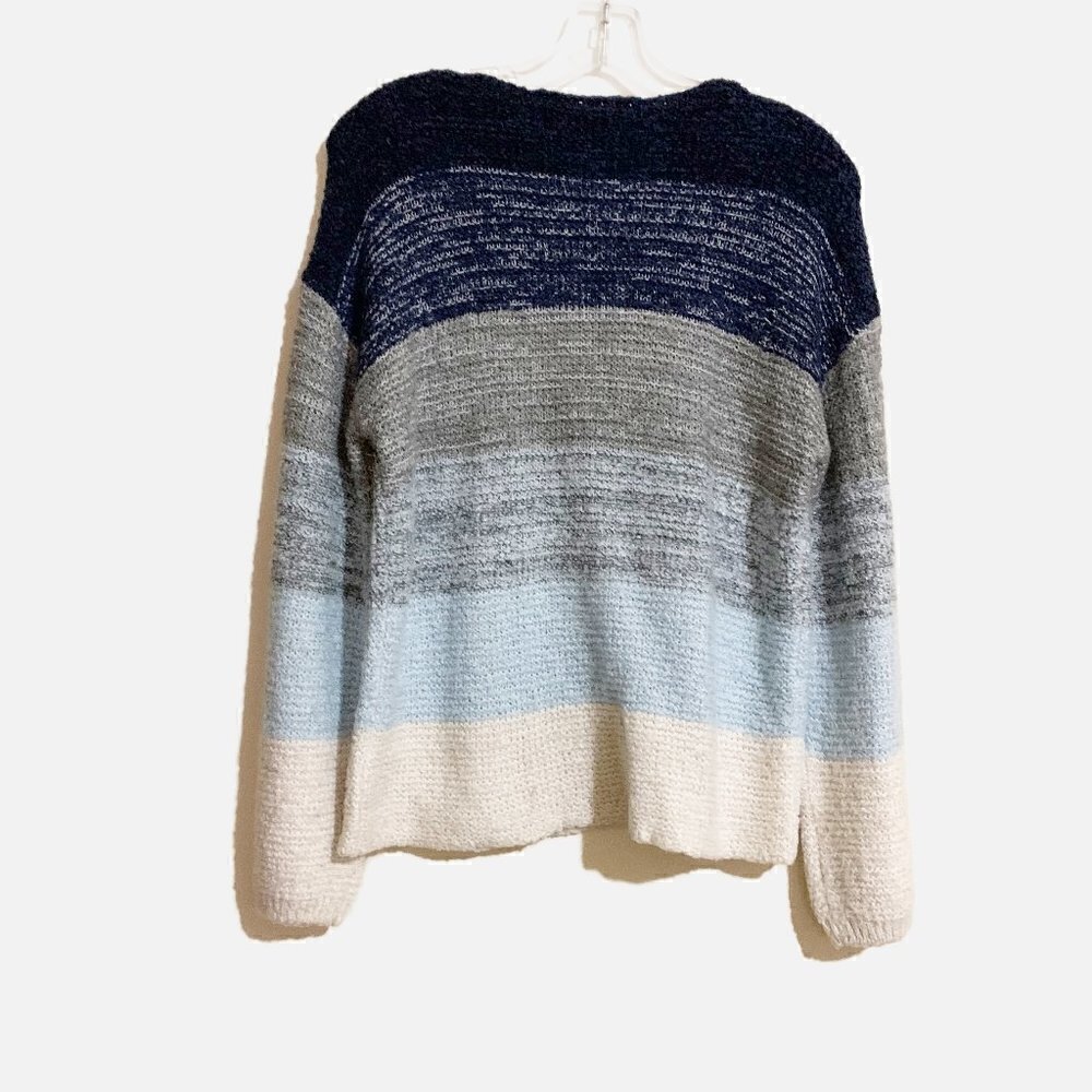 Knox Rose Striped Color Block V-Neck Knit Sweater Blue White Gray. Size Small - Picture 2 of 9